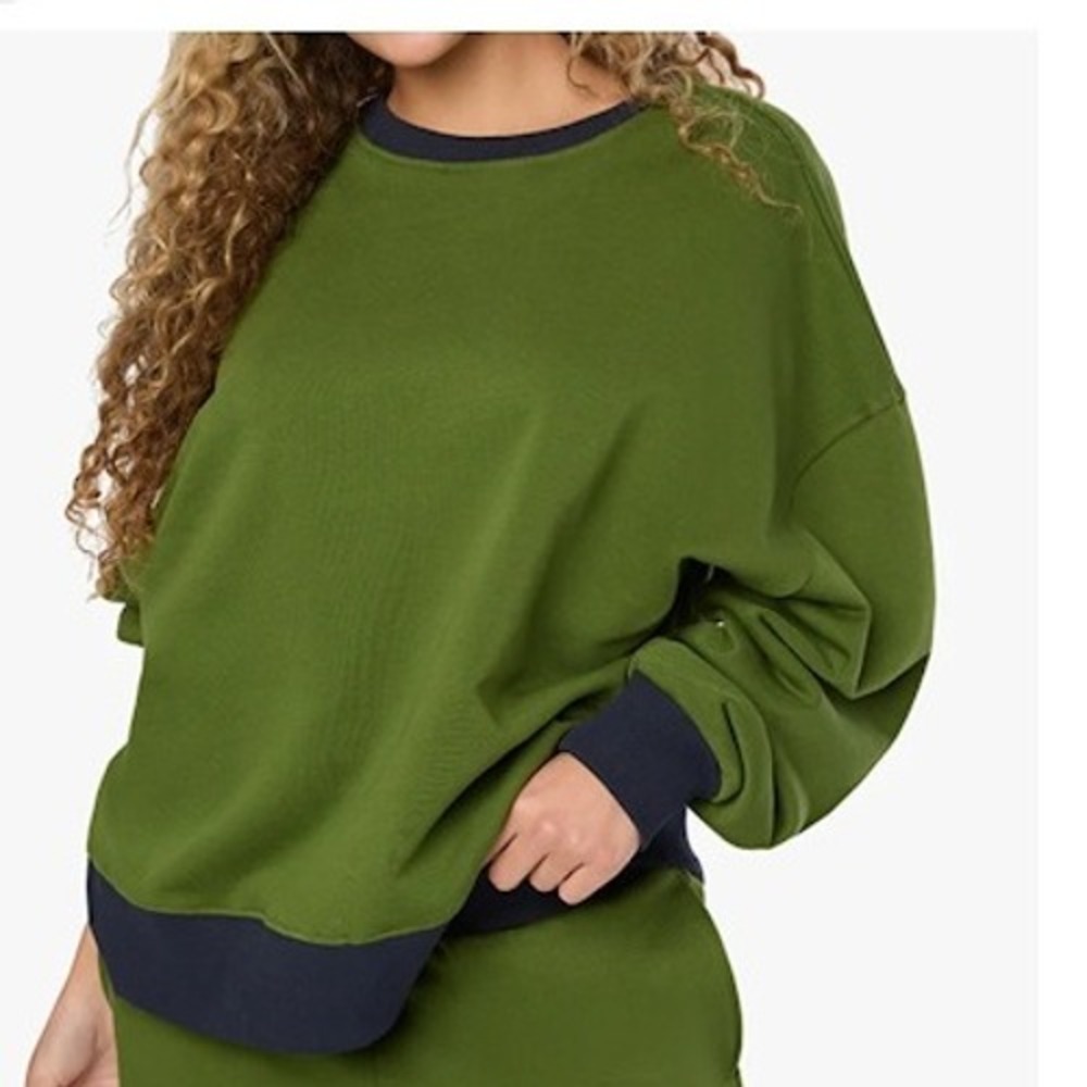 We Wore What 100% Cotton Crewneck Olive Green Pullover Casual Oversized Sz Small